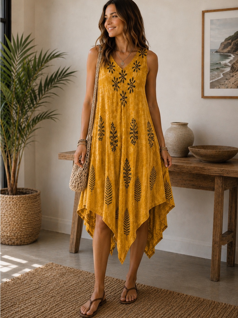 Papa Vancouver Boho Sunburst Hi Low Hem Dress – One Size Coastal Beach Festival